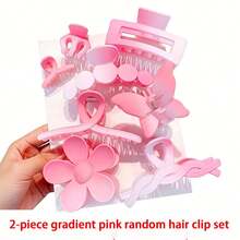 8pcs Hair Clips Set With Floral, Butterfly And Geometric Patterns, Pink And Solid Color Gradient, Suitable For Girls And Women, Essential For Daily Hairstyles, All Seasons - One Size - View 14