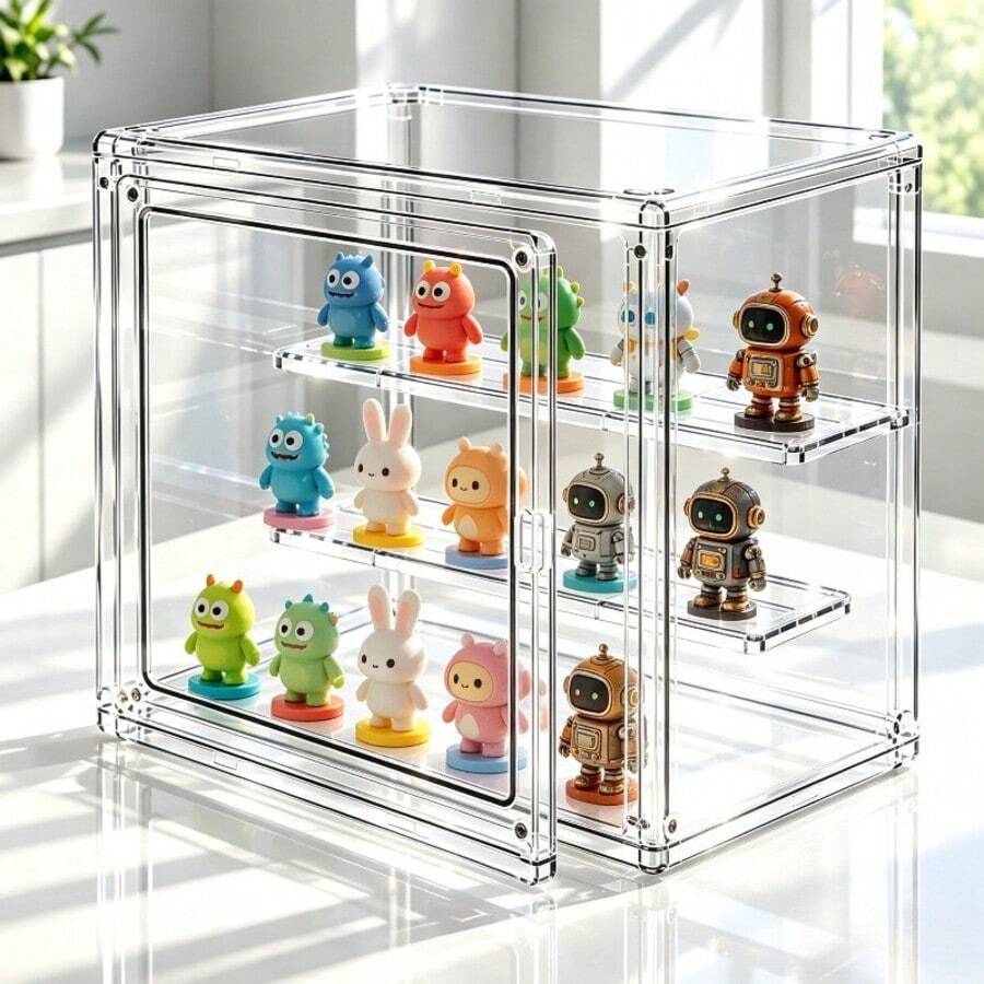 1pc 3-Layer Transparent Display Box With 3-Layer Acrylic Magnetic Door, Suitable For Storing Souvenirs, Organizing Items, Displaying Collectibles, Desktop Use - Multicolor - View 1