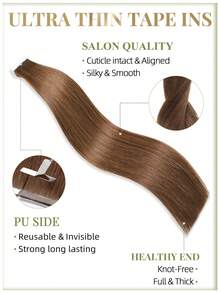 DNE HAIR 20Pcs Tape In Hair Extensions 100% Human Hair 4# Middle Brown 10-22 Inch Silky Straight Seamless Invisible Top Quality Thick Ends Healthy Remy Hair Extensions For Thin Hair And Salon Use And For All Women/Girls Daily Use - S4 - View 2