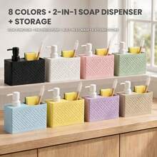 1 buah Dispenser Sabun Plastik Hemat Ruang dengan Fungsi Ganda, Minimalis, Warna Solid, Bentuk Persegi Panjang Geometris, Kompartemen Penyimpanan, Pompa Sabun Cuci Piring Isi Ulang untuk Wastafel Dapur - beraneka warna - View 3