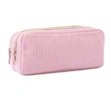 Solid Color Corduroy Double Zipper Pencil Case, Large Capacity Double Layer Stationery Storage Bag, Multifunctional Pencil Case, Cosmetics And Travel Storage Bag, Portable Toiletry Bag, Daily Use, Back To School Essential, American School Campus - One Size - View 11