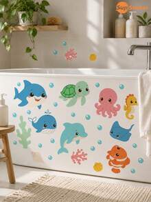 SUPSTICKER 3 Sets Reusable Ocean Animal Bath Stickers, Bright Color DIY Decor Stickers, Sticks To Tub Tile Bathroom - 1PC - View 6