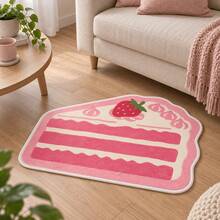 2D Flat Pink Strawberry Cake Pattern Decorative Rug, Bedroom Decor, Small Rug, Carpet, Home Decor, Living Room Rug, Bedroom Rug, Outdoor Rug, Washable Rug, Short Pile Rug, Cutting Error 1-5 Cm - Multicolor - View 2