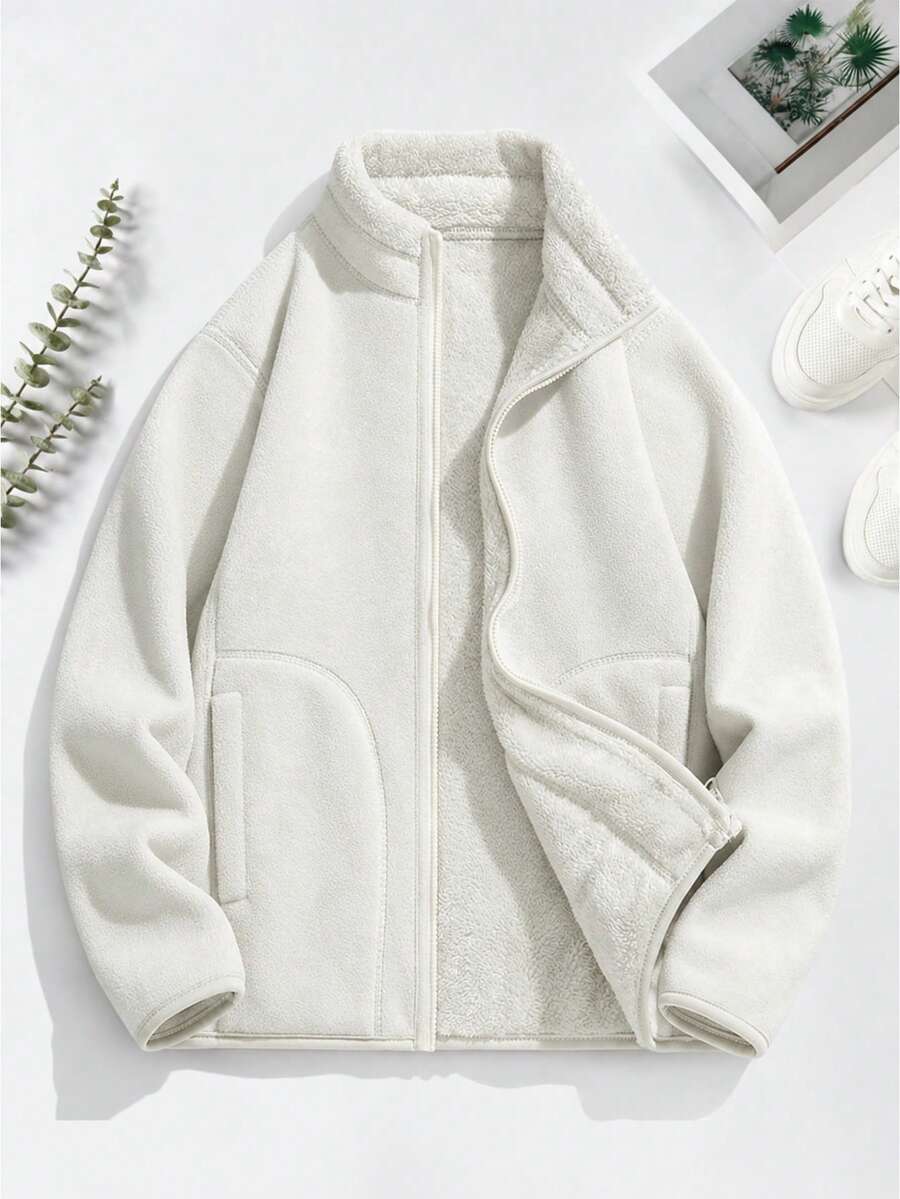 Women's Versatile Outdoor Reversible Fleece Jacket,Skiing White Sports Fall - White - View 1