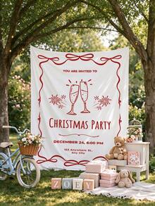 Christmas Tree Party Tapestry Backdrop, Custom Xmas Holiday Banner, Winter Christmas Eve Dinner Photo Decor, Personalized Festive Background Sarassanan - Multicolor - View 5
