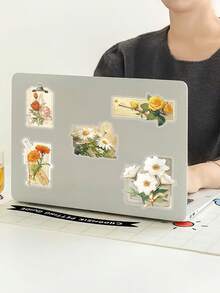 50pcs/Pack Flower Time Stickers, Vintage Floral Paper Labels, Transparent PET Decorative Stickers, Suitable For Suitcases, Laptops, Refrigerators, Phone Cases, Water Bottles And Any Other Scenes, Self-Adhesive DIY Stickers - one-size - View 4