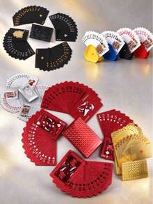 1 Set 54pcs Red & Gold Colorful Card Game Cards, Waterproof Multi-Player Game Card Set, Magic Pack, Wedding Party Birthday Holiday Table Game Gift Collection - Red - View 7