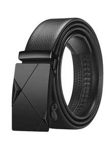 1pc Business Style Geometric Pattern Automatic Buckle Men's PU Belt, Ideal Gift For Husband, Boyfriend, Father - Black - View 1