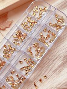 Champagne Nail Rhinestones, 12 Grids Multi Shape 3D Glass Nail Gems, Star Heart Butterfly Curve Rhombus Crystal Nail Stones, Fall Winter Nail Art Decorations, Flatback Rhinestones For DIY Manicure Nail Design - Multicolor - View 4