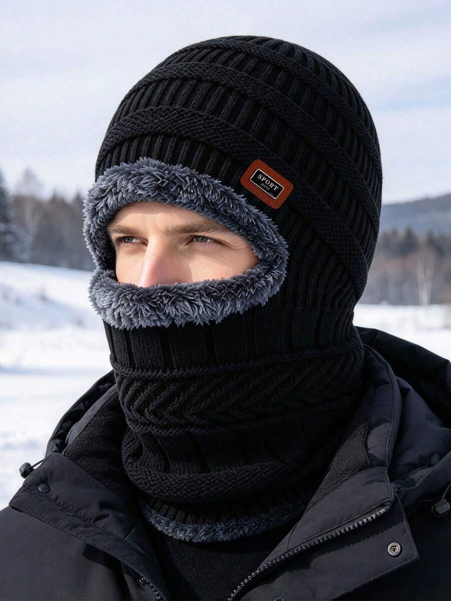 1pc New Autumn/Winter Windproof Fleece Balaclava Hat, Unisex Warm Hooded Cap Suitable For Daily Outdoor Cycling Wear - Multicolor - View 1