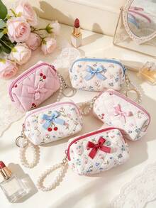 Dompet mini dengan motif rantai mutiara dan gantungan kunci; desainnya yang portabel membuatnya sempurna untuk menyimpan aksesori kecil atau lipstik. - MultiWarna - View 5