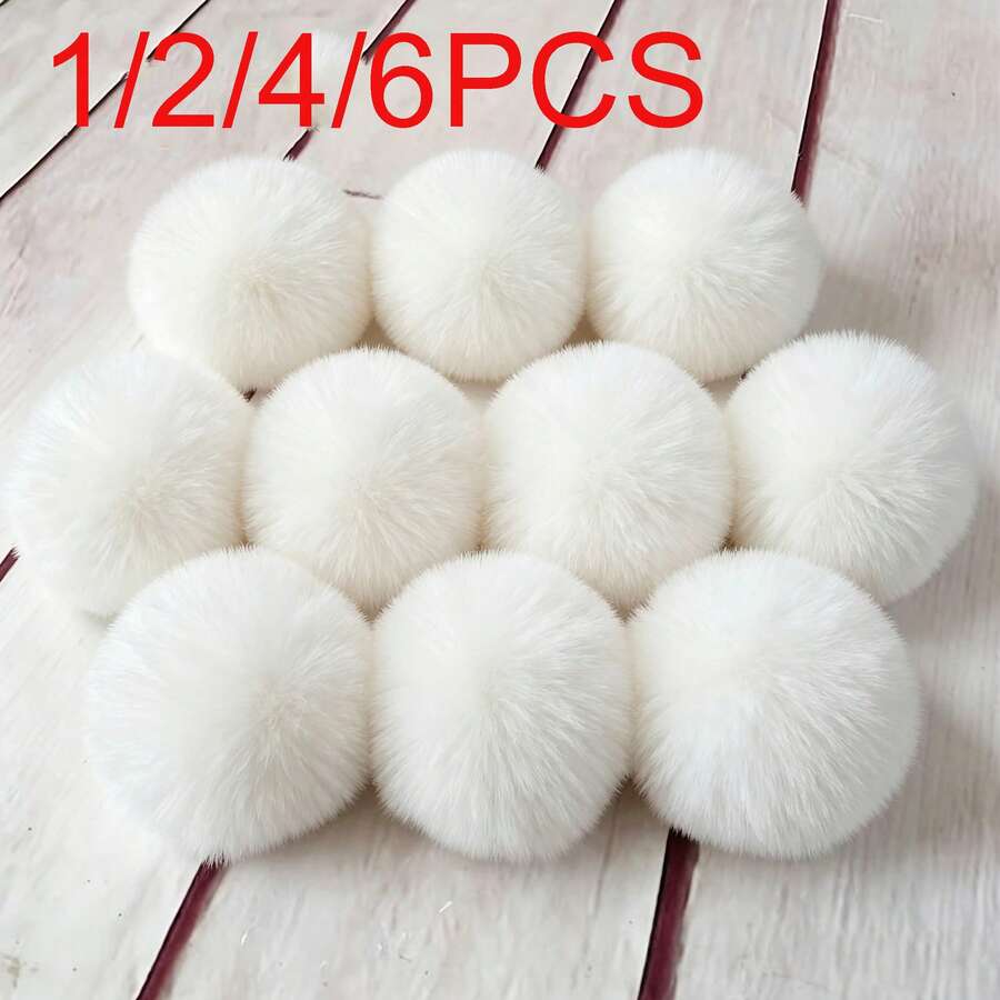1/2/4/6pcs 2.36 Inch Large White Fluffy Faux Fur Pom Poms With Elastic Loop, Handmade Knitted Accessories For Hats, Shoes, Scarves, Gloves, Handbags