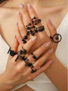Ins Style Geometric Sphere Ring For Women, Niche Design, Non-Fading Metal Open Ring - Ring Set - View 12