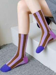 New Colorblock Vertical Striped Mid-Calf Socks, Unisex Solid Color Striped Sports Socks, Christmas Gift - Multicolor - View 6
