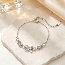 1pc Women's Gold & Silver Bowknot Bracelet, Round Sparkling Decor With Thin Chain Design, Elegant & Versatile, Suitable For Daily Commute, Gift-Giving, Wrist Accessory - Flower Bracelet - View 5