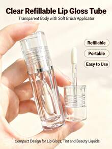 3/2/1pc Transparent Lip Gloss Tube Empty Bottle Lip Color Packaging, Lip Color Divided Packaging With Brush Head, Cosmetic Packaging Material Cylindrical, Portable Small Sample Trial Pack, Easy To Carry When Going Out. - Multicolor - View 3