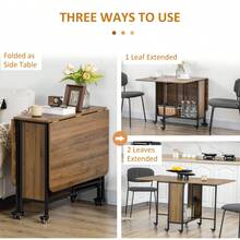 Six-Person Drop Leaf Dining Table - Brown/Black - Brown + Engineered Wood - View 4
