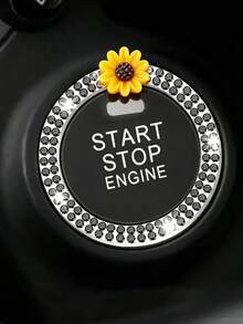 1pc Car One-Touch Start Decorative Ring, Double Row Daisy Ignition Ring, Car Ignition Switch Button Decor - A - View 9