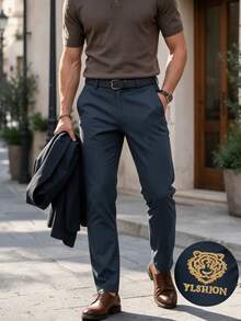 1pc Men's Business Formal Straight-Leg Trousers, Thin Minimalist Fashion Suit Pants For Spring & Summer - Light Grey - View 2