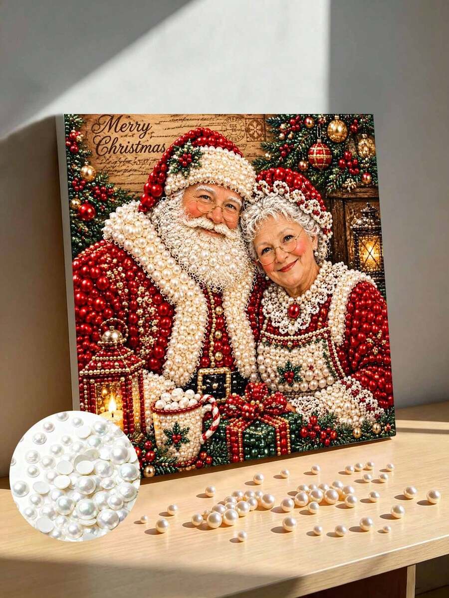Handmade Pearl Painting Set With Frame, Christmas Penguin Pattern Design, Full Set Of Hand Tools, Wall Decoration, Christmas Gifts. - A - View 1