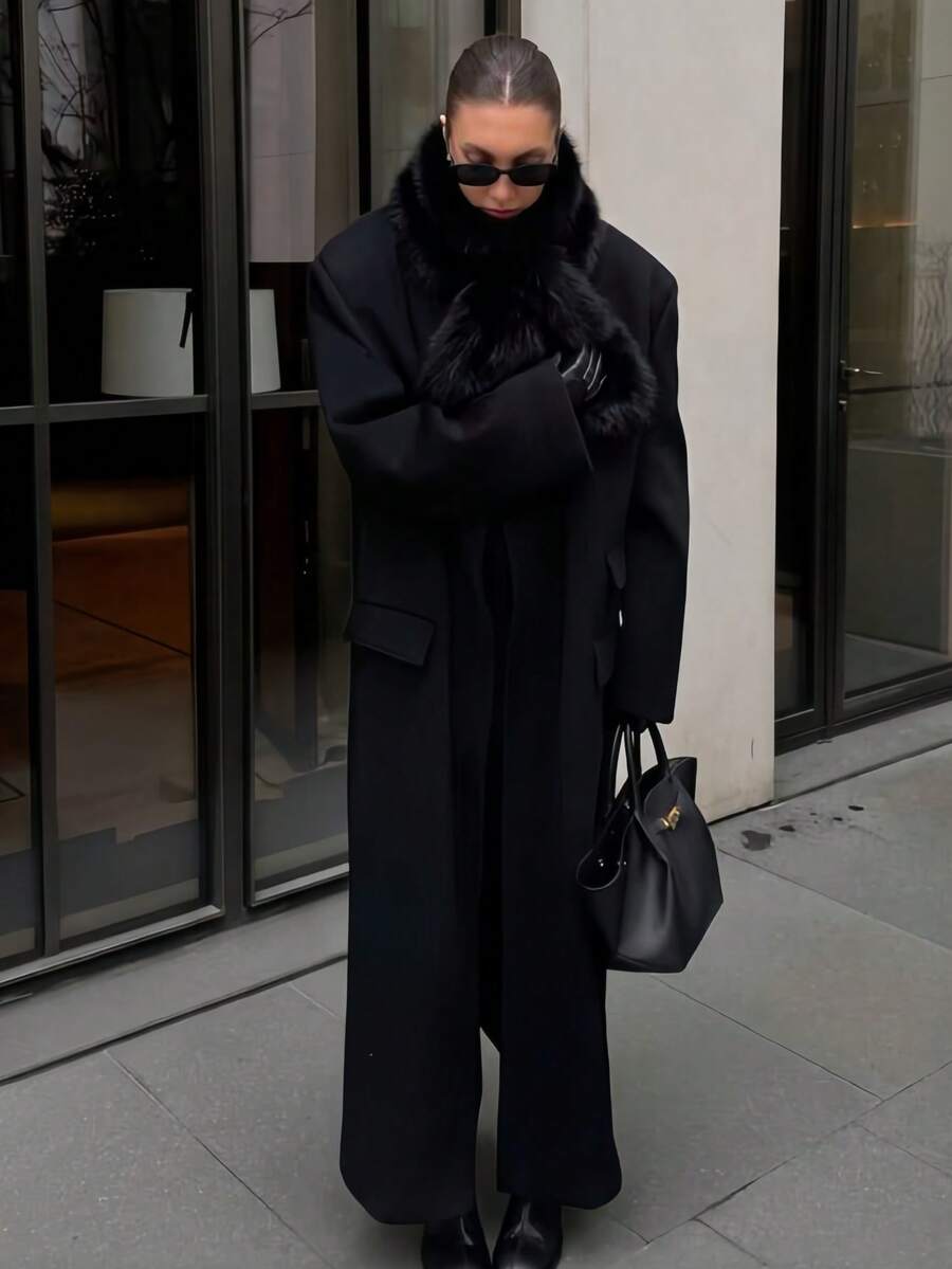 1PC Women's Solid Color Fur Scarf, Fluffy Warm Neck Warmer, Suitable For Autumn/Winter Daily Wear - Black - View 1