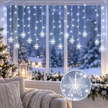 1PC Christmas Decoration With 96 LED USB Power Snowflake Curtain Light String, 8 Lighting Modes, Suitable For Outdoor Gardens, Terraces, Yards, Homes, Fireplaces, Windows, Christmas, New Year, Holiday Party Decoration - Curtain Lights - View 11