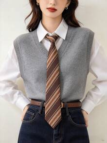 Women's Printed Hand-Tied Striped Tie Accessory - Light Coffee - View 2