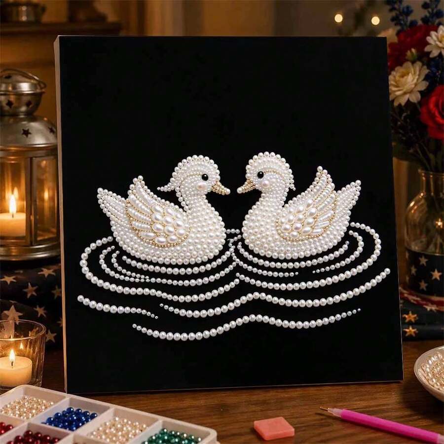 1 New Pearl Art Set, Including Pearls, Canvas And Tools, Ideal As Home Wall Decoration Gift, With Inner Frame - A - View 1