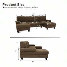 Nubby Upholstery  U-Shaped Sofa, Comfortable Dual Chaise Design With  Upholstered Armrests - Coffee + Wood+Fabric + 4 Seat + Foam - View 4