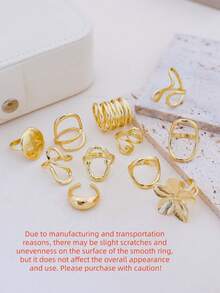 New 11Pcs/Set Fashion Flower Irregular Smooth Rings Set For Women Geometric Exaggerated Gold Color Finger Rings Vintage Fashion Party Jewelry - Yellow Gold - View 5