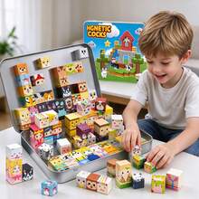 54/60pcs Cartoon Animal Magnetic Building Blocks With Iron Box, Magnetic Stacking Blocks, Sensory Montessori Toy, Suitable For Boys And Girls Aged 3+ - Multicolor - View 1