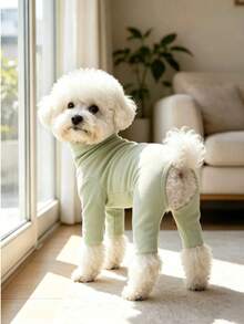 Pet Dog Clothing Multi-Color/Solid Color Fleece Home Wear Four-Legged Jumpsuit Anti-Shedding Base Layer Casual Comfortable Inner Lining Top Suitable For Small Dogs (Teddy, Bichon, Pomeranian, Yorkshire Terrier, Maltese) All-Season Wear - Mint Green - View 3