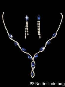 REMANLAND 3 Pieces Evening Jewelry Set, Luxury Pleated Evening Bag, Shiny Clutch Bag, Shoulder Bag, Paired With 2 Pieces Sparkling Rhinestone Pendant Set, Rhinestone Pendant Necklace, Earrings, Suitable For Parties, Gatherings, Evening Events, Balls, Weddings - Navy Blue - View 10
