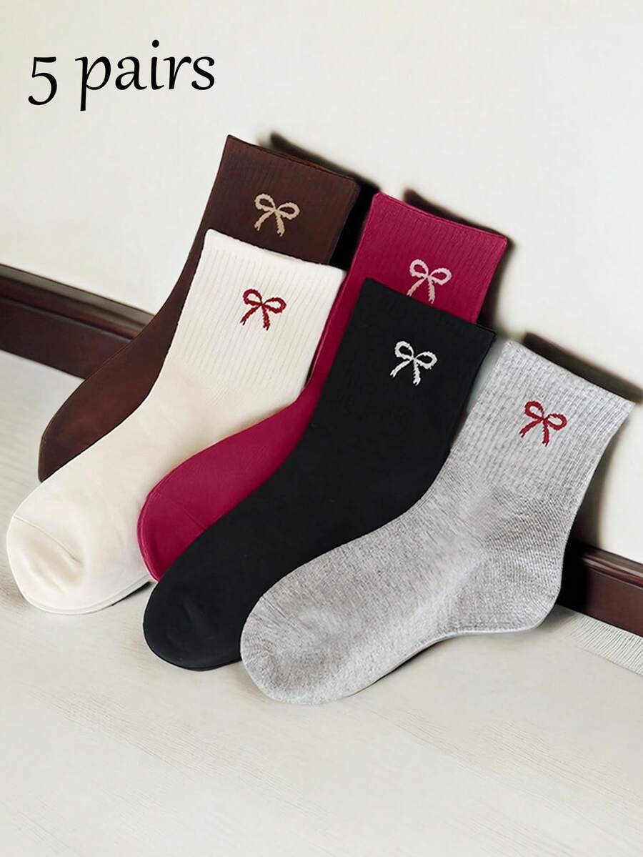 5 Pairs Children's Autumn/Winter Crew Socks, Bow Socks, Baby Girl Socks, Teen Socks, Girls Socks - Multicolor - View 1