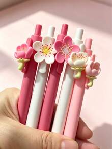 4pcs/Set Random Flower Pattern Retractable Ballpoint Pens, Multiple Designs, Simple Printed Pens, Suitable For Weddings, Parties, Daily Use, Gifts, Perfect Valentine's Day Gift For Friends And Family - A - View 5