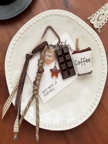 1pc Maillard Fabric Keychain Chocolate Star Lollipop Personalized Pendant Plaid Woven Strap Bag Charm - Multicolor - View 6