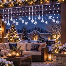 1PC Christmas Decoration With 96 LED USB Power Snowflake Curtain Light String, 8 Lighting Modes, Suitable For Outdoor Gardens, Terraces, Yards, Homes, Fireplaces, Windows, Christmas, New Year, Holiday Party Decoration - Curtain Lights - View 2