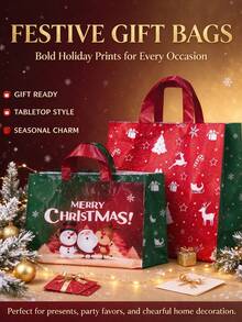 10pcs Christmas Gift Bags, Reusable Printed Tote Bags, Suitable For Holiday Party Gift Wrapping, Home Decor, Christmas Gift Packaging Supplies - Multicolor - View 3