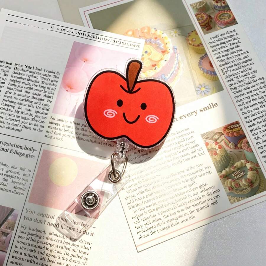 TONAVIETO 1pc Cute Red Apple Badge Reel, Badge Holder Clip With Swivel Alligator Clip For Teacher Nurse, Gift For Educator - Red Apple - View 1