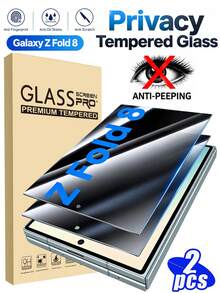 2 قطعة [2026 جديد] فيلم حماية شاشة زجاج مقسى 9H للخصوصية ل- Galaxy Z Fold 8/Z Fold 7/Z Fold 6/Z Fold 5/Z Fold 8 Ultra، حامي خصوصية الشاشة الخارجية، تغطية كاملة ثلاثية الأبعاد، شفاف عالي الدقة مضاد للتجسس ومضاد للخدش، تركيب سهل بدون فقاعات، متوافق مع بطانية الهاتف - الأسود - مشاهدة 1