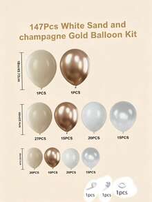 147pcs White Sand & Champagne Gold Balloon Garland Set, Clear Latex Balloon Arch, Birthday Wedding Baby Shower Party Decoration - Champagne Gold - View 8