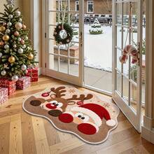 1pc Irregular Christmas Reindeer And Santa Design Microfiber Bath Rug,Non‑Slip Soft Bathroom Mat,Water‑Absorbent Doormat,Machine Washable,For Bedroom,Kitchen,Entryway,Indoor Use,Home Decor,Perfect Holiday Party Decor Gift,Christmas Decoration - A - View 7