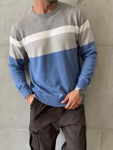 New Men's Commuter Versatile Casual Comfortable Crew Neck Long Sleeve Top - Baby Blue - View 4