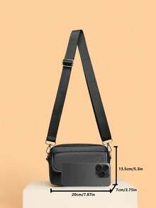 Men's Fashion Flap Small Square Crossbody Bag, Mini Shoulder Bag, Solid Color PU Leather - Black - View 6