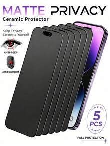 5pcs Matte Anti-Peeping Screen Protector, Compatible With IPhone Duo/IPhone18ProMax, Soft Film Material, Non-Glass, Full Coverage, Anti-Peeping, Anti-Theft, Anti-Glare, Ceramic Film, Anti-Fingerprint, Compatible With Phone Cases, Also Compatible With IPhone 17 Pro Max, 17 Air, 16 Pro Max/16 Pro/16 Plus/16/15 Pro Max/14 Pro Max/13 Mini/12/11/XS Max/XR/8 Plus/7 Plus - 5PCS - View 1