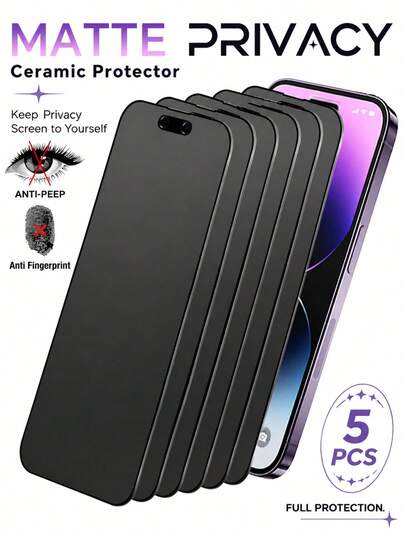 5pcs Matte Anti-Peeping Screen Protector, Compatible With IPhone Duo/IPhone18ProMax, Soft Film Material, Non-Glass, Full Coverage, Anti-Peeping, Anti-Theft, Anti-Glare, Ceramic Film, Anti-Fingerprint, Compatible With Phone Cases, Also Compatible With IPhone 17 Pro Max, 17 Air, 16 Pro Max/16 Pro/16 Plus/16/15 Pro Max/14 Pro Max/13 Mini/12/11/XS Max/XR/8 Plus/7 Plus