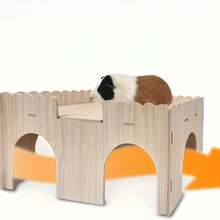 Wooden Guinea Pig Castle With Ramp - Easy To Assemble Multi-Layer Small Pet House, With Ramp Entrance And Cutouts, Sturdy And Durable Wooden Structure, Suitable For Hamsters, Rabbits, Gerbils And More - Comfortable Hiding Spot And Habitat, Designed For Long-Lasting Safety, Spacious Interior With Tunnel And Elevated Platform, Large Guinea Pig House With Ramp, Four Entrances, Small Rabbit House - one-size - View 2