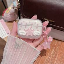 1pc Pink Star Angel Wings Compatible With Airpods Protective Case, With Star Pendant, Compatible With Apple 1/2/3/4/5/Pro 1/2/3, Girly Style Earphone Case Gift Anti-Scratch Anti-Dust - Case + Pink Star Charm - View 5