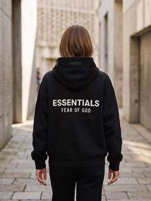 هودي Fear of God ESSENTIALS SS25 بسحاب كامل، أسود فاحم، سويت شيرت ستريت وير للجنسين - الأسود - مشاهدة 5