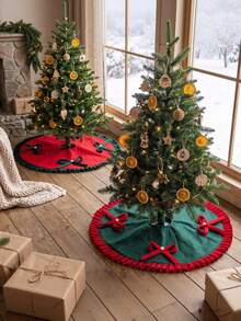 Christmas Tree Skirt - Festive Holiday Decoration For Small Christmas Trees, Christmas Tree Skirt, Velvet Holiday Tree Skirt, Red And Green Felt With Classic Design Reliable And Durable - Christmas - View 5